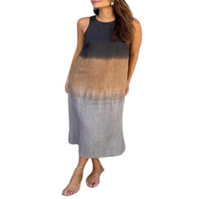 TIAFORD Women Cotton Linen Sleeveless Boho Maxi Dress Summer Casual Crewneck Slit Loose Plus Size Beach Flowy Long Shift Tank Sun Dress