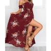 NineFit Basics Women's Boho Floral Print Dress Off Shoulder Split Long A Line Dress Bohemian Strapless Beach Party Maxi Dress (X-Small,Wine Red) view 2