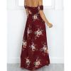 NineFit Basics Women's Boho Floral Print Dress Off Shoulder Split Long A Line Dress Bohemian Strapless Beach Party Maxi Dress (X-Small,Wine Red) view 3