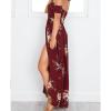 NineFit Basics Women's Boho Floral Print Dress Off Shoulder Split Long A Line Dress Bohemian Strapless Beach Party Maxi Dress (X-Small,Wine Red) view 4