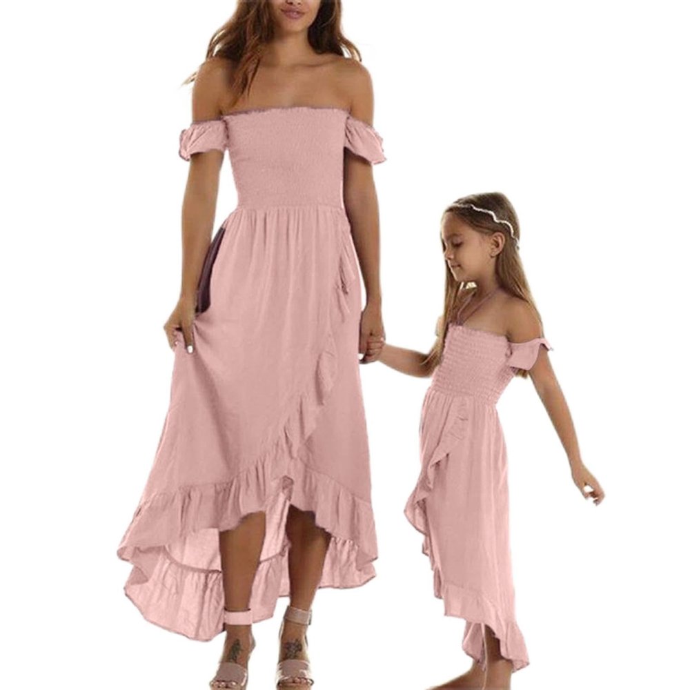 Mommy and Me Dresses Tie-Up Spaghetti Strap Dress Summer Long Dress Beach Mom Daughter Matching Outfits (Girl, 5-6 Years, Pink a)