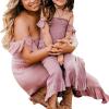 Mommy and Me Dresses Tie-Up Spaghetti Strap Dress Summer Long Dress Beach Mom Daughter Matching Outfits (Girl, 5-6 Years, Pink a) view 3