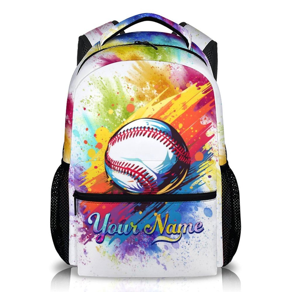 Homexzdiy Personalized Kids School Backpack for Boys Girls, 17" White Baseball Backpacks for School, Fashion Pattern Shoulder Bookbag for Children