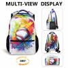 Homexzdiy Personalized Kids School Backpack for Boys Girls, 17" White Baseball Backpacks for School, Fashion Pattern Shoulder Bookbag for Children view 4