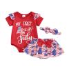 ZINTAOZT Infant Baby Girls 4th of July Outfits Romper T-shirt Tops Shorts with Hairband 3Pcs Patriotic Clothes Set (A1 Red, 12-18 Months) view 1