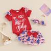 ZINTAOZT Infant Baby Girls 4th of July Outfits Romper T-shirt Tops Shorts with Hairband 3Pcs Patriotic Clothes Set (A1 Red, 12-18 Months) view 2