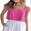 Allimy Women's Summer Shirts 2025 Thick Shoulder Straps Crop Tops Square Neck Tank Tops Hot Pink XS view 2