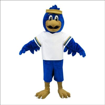 Blue Falcon Mascot Costume in White Shirt Adult Size for Men & Women with Built-in Fan Inside the Head