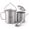 Lixada Lightweight Ti 5 Pieces Set Ti 750ml Pot 450ml and 350ml Water Cup with Lid Collapsible Handle Folding Spork for Outdoor Camping Hiking Backpacking view 1