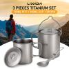 Lixada Lightweight Ti 5 Pieces Set Ti 750ml Pot 450ml and 350ml Water Cup with Lid Collapsible Handle Folding Spork for Outdoor Camping Hiking Backpacking view 2