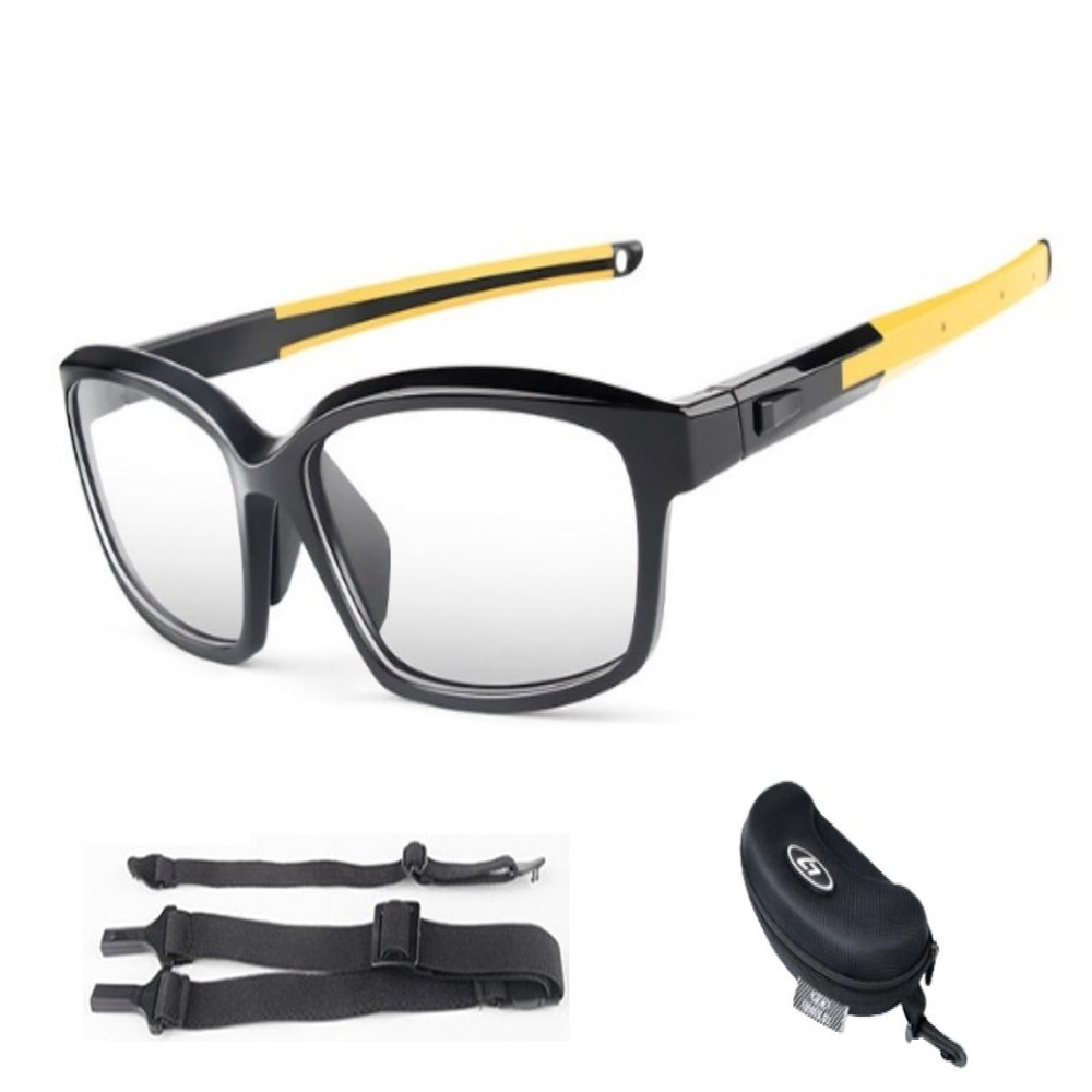 WIVKS Sports Glasses Basketball Football Goggles for Men Women, Adjustable Anti Fog Tennis Soccer Safety Protective Eyewear (Black/Yellow)