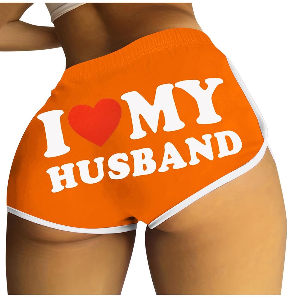2024 I Love My Husband Booty Shorts Womens Sexy 3" Elastic High Waist Yoga Biker Shorts Soft Spandex Dance Sport Workout Hot Pants Butt Lifting Leggings Funny Casual Athletic Bottoms
