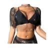 Women's Sheer Mesh Fringe Rhinestone Fishnet Top See Through Short Sleeve Cover up Blouses Party Club Rave Outfits view 1