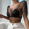 Women's Sheer Mesh Fringe Rhinestone Fishnet Top See Through Short Sleeve Cover up Blouses Party Club Rave Outfits view 4