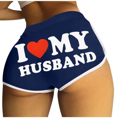 2024 I Love My Husband Booty Shorts Womens Sexy 3" Elastic High Waist Yoga Biker Shorts Soft Spandex Dance Sport Workout Hot Pants Butt Lifting Leggings Funny Casual Athletic Bottoms