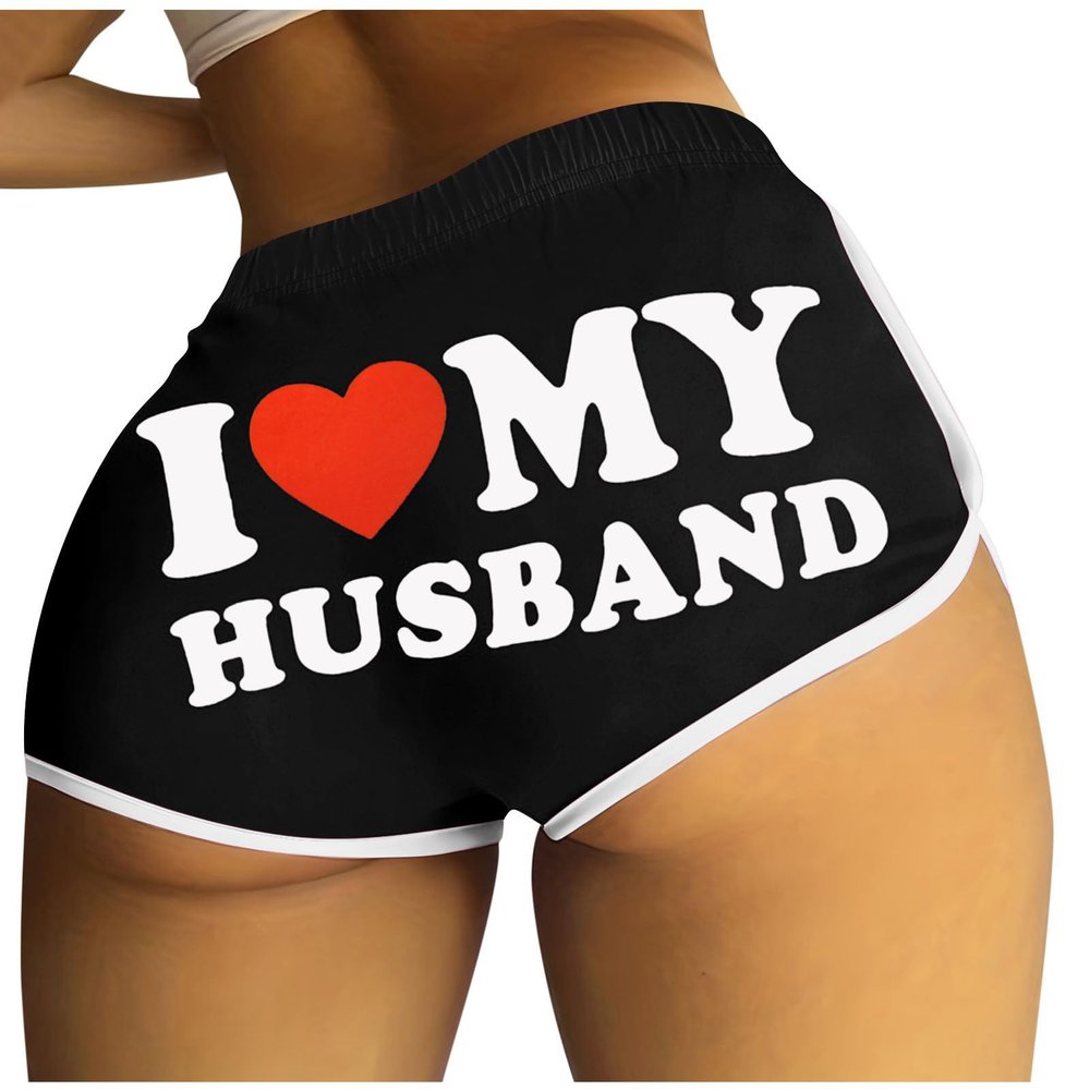 2024 I Love My Husband Booty Shorts Womens Sexy 3" Elastic High Waist Yoga Biker Shorts Soft Spandex Dance Sport Workout Hot Pants Butt Lifting Leggings Funny Casual Athletic Bottoms