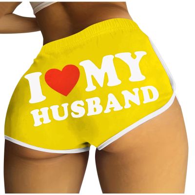 2024 I Love My Husband Booty Shorts Womens Sexy 3" Elastic High Waist Yoga Biker Shorts Soft Spandex Dance Sport Workout Hot Pants Butt Lifting Leggings Funny Casual Athletic Bottoms