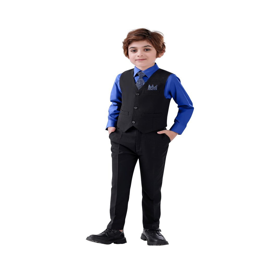 Boy's 5-Piece Suit, Boys' Formal Suits Set with Vest Pants and Tie, Boys Formal Dresswear Vest Sets, Toddler Boy Vest Set Royal Blue Shirt Size 8