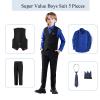 Boy's 5-Piece Suit, Boys' Formal Suits Set with Vest Pants and Tie, Boys Formal Dresswear Vest Sets, Toddler Boy Vest Set Royal Blue Shirt Size 8 view 3