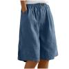 2 Cotton Linen Shorts for Women Loose Fit Knee Length Bermuda Shorts Casual Wide Leg Elastic Waist Workout Short+s Navy view 1