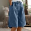 2 Cotton Linen Shorts for Women Loose Fit Knee Length Bermuda Shorts Casual Wide Leg Elastic Waist Workout Short+s Navy view 2