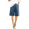 2 Cotton Linen Shorts for Women Loose Fit Knee Length Bermuda Shorts Casual Wide Leg Elastic Waist Workout Short+s Navy view 3