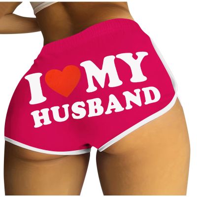 2024 I Love My Husband Booty Shorts Womens Sexy 3" Elastic High Waist Yoga Biker Shorts Soft Spandex Dance Sport Workout Hot Pants Butt Lifting Leggings Funny Casual Athletic Bottoms