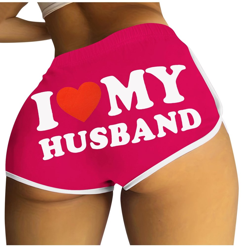 2024 I Love My Husband Booty Shorts Womens Sexy 3" Elastic High Waist Yoga Biker Shorts Soft Spandex Dance Sport Workout Hot Pants Butt Lifting Leggings Funny Casual Athletic Bottoms