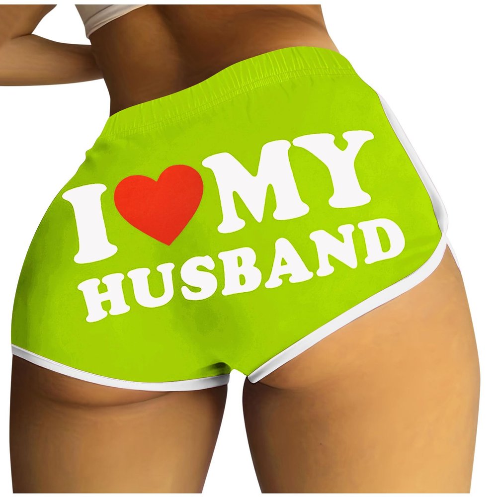 2024 I Love My Husband Booty Shorts Womens Sexy 3" Elastic High Waist Yoga Biker Shorts Soft Spandex Dance Sport Workout Hot Pants Butt Lifting Leggings Funny Casual Athletic Bottoms