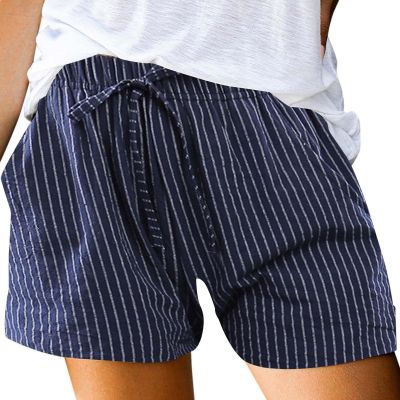 GOKKILRW Women Summer Shorts Comfy Drawstring Casual Elastic Waist Classic Striped Shorts Beach Lightweight Short Pants with Pockets 2024 Navy