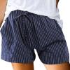 GOKKILRW Women Summer Shorts Comfy Drawstring Casual Elastic Waist Classic Striped Shorts Beach Lightweight Short Pants with Pockets 2024 Navy view 1