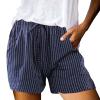 GOKKILRW Women Summer Shorts Comfy Drawstring Casual Elastic Waist Classic Striped Shorts Beach Lightweight Short Pants with Pockets 2024 Navy view 4