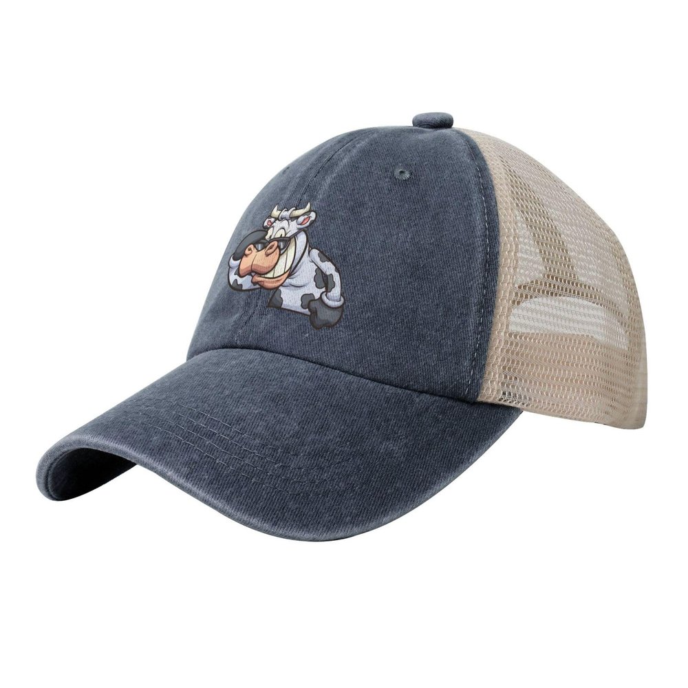 A Cow Wearing Sunglasses Baseball Cap Women Men Mesh Back Hats Vintage Cowboy Hat Dad Caps