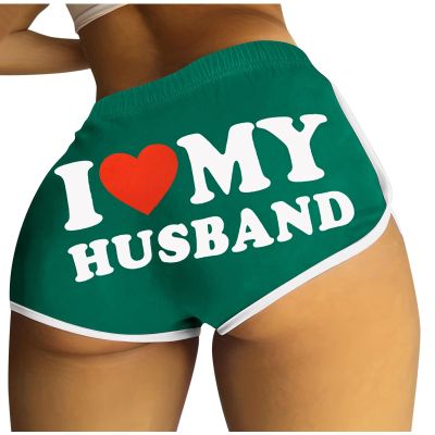 2024 I Love My Husband Booty Shorts Womens Sexy 3" Elastic High Waist Yoga Biker Shorts Soft Spandex Dance Sport Workout Hot Pants Butt Lifting Leggings Funny Casual Athletic Bottoms