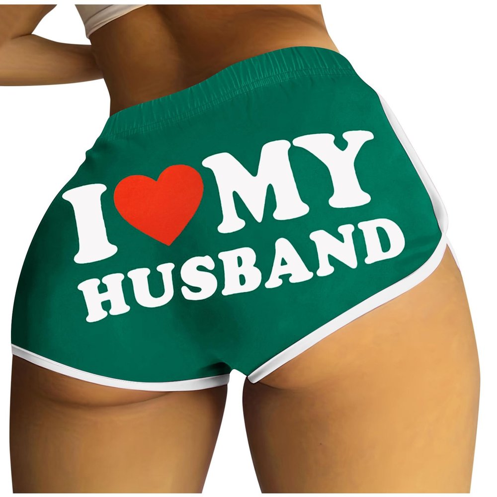 2024 I Love My Husband Booty Shorts Womens Sexy 3" Elastic High Waist Yoga Biker Shorts Soft Spandex Dance Sport Workout Hot Pants Butt Lifting Leggings Funny Casual Athletic Bottoms