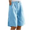 bawilom Cotton Linen Shorts for Women Loose Fit Knee Length Bermuda Shorts Casual Wide Leg Elastic Waist Workout Short+s Sky Blue view 1