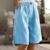 bawilom Cotton Linen Shorts for Women Loose Fit Knee Length Bermuda Shorts Casual Wide Leg Elastic Waist Workout Short+s Sky Blue view 2