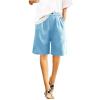 bawilom Cotton Linen Shorts for Women Loose Fit Knee Length Bermuda Shorts Casual Wide Leg Elastic Waist Workout Short+s Sky Blue view 3