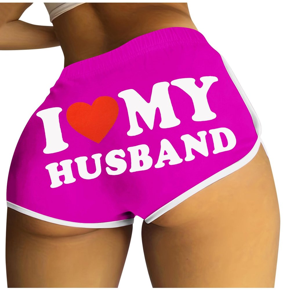 2024 I Love My Husband Booty Shorts Womens Sexy 3" Elastic High Waist Yoga Biker Shorts Soft Spandex Dance Sport Workout Hot Pants Butt Lifting Leggings Funny Casual Athletic Bottoms