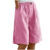 bawilom Cotton Linen Shorts for Women Loose Fit Knee Length Bermuda Shorts Casual Wide Leg Elastic Waist Workout Short Pink view 1