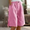 bawilom Cotton Linen Shorts for Women Loose Fit Knee Length Bermuda Shorts Casual Wide Leg Elastic Waist Workout Short Pink view 2