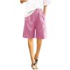 bawilom Cotton Linen Shorts for Women Loose Fit Knee Length Bermuda Shorts Casual Wide Leg Elastic Waist Workout Short Pink view 3