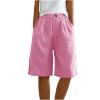 bawilom Cotton Linen Shorts for Women Loose Fit Knee Length Bermuda Shorts Casual Wide Leg Elastic Waist Workout Short Pink view 4