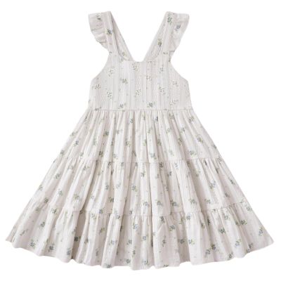 ALINTU Toddler Girls Dress Sleeveless Princess Beach Ruffle Sundress, White Blue Floral 6-7 Years
