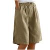 bawilom Cotton Linen Shorts for Women Loose Fit Knee Length Bermuda Shorts Casual Wide Leg Elastic Waist Workout Short+s Khaki view 1