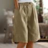 bawilom Cotton Linen Shorts for Women Loose Fit Knee Length Bermuda Shorts Casual Wide Leg Elastic Waist Workout Short+s Khaki view 2