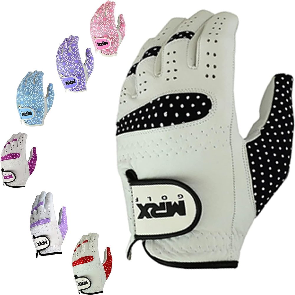 MRX Women Golf Glove Right Handed Golf Gloves Sweat Resistant Soft Cabretta Leather Regular Fit Women Golfer Glove White/Black
