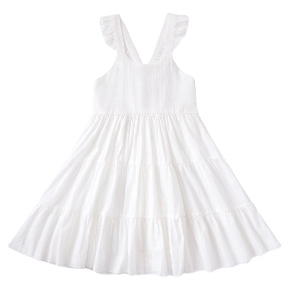 ALINTU Baby Girls Dress Sleeveless Princess Beach Ruffle Sundress, White 18-24 Months