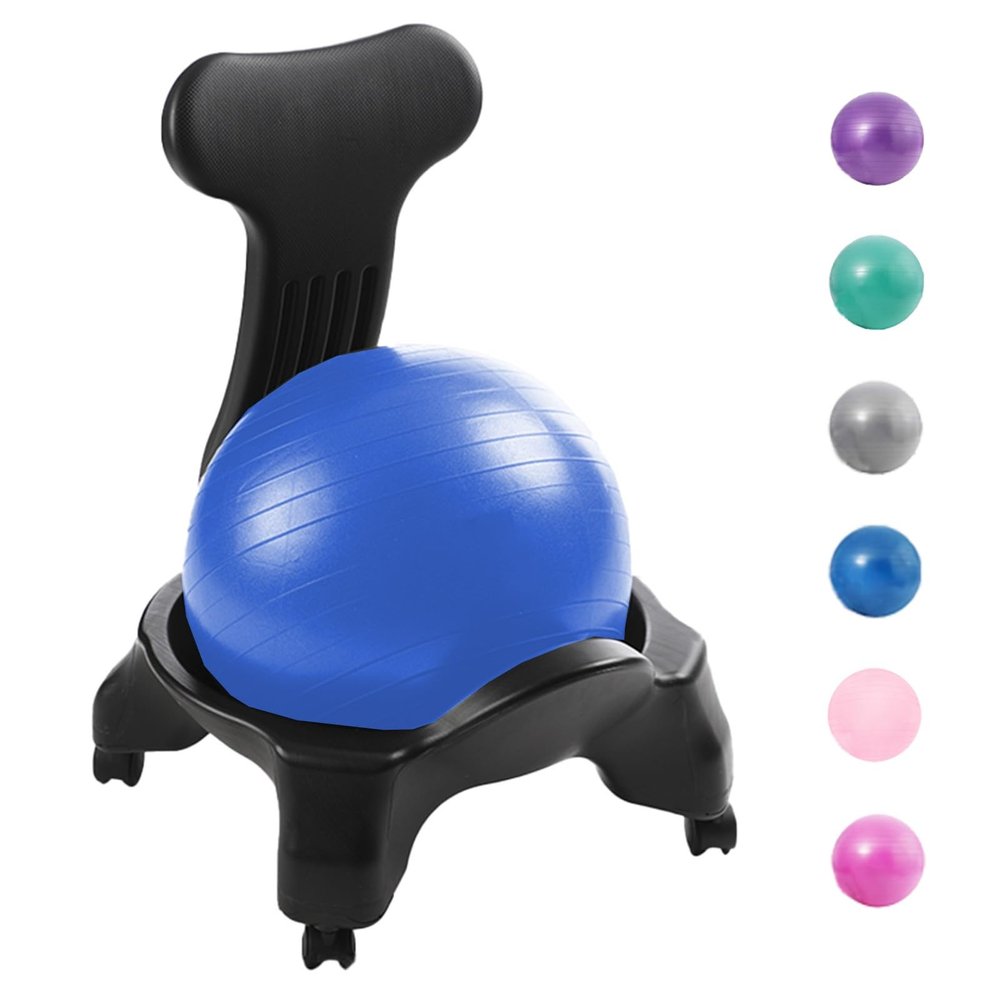CMYUN Yoga Ball Chair Ergonomic Chair with Replaceable Balls, Stability Yoga Ball Chair for Office Home Classroom, Exercise Ball Seat with Wheels & Back Support (Color : Blue)