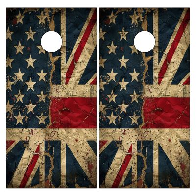 HNOWANG Cornhole Board Decals for Outdoor Games 24inx48in Themed Vinyl Skins Weather-Resistant Cornhole Wrap Set for Family Backyard Fun Parties Decorative Game Stickers,Set of 2 Old National Flag
